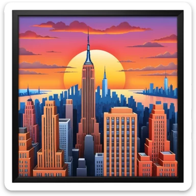 New York Empire State with buildings and a sunset sticker