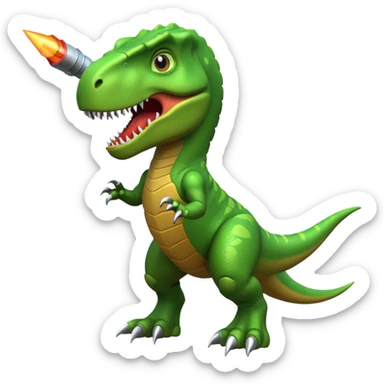 fierce rocket-propelled dinosaur, armored T-rex, rocket thrusters, intense eyes, dynamic action pose, 3D cartoon, mobile game icon style, clean background, no text, no watermark
 sticker