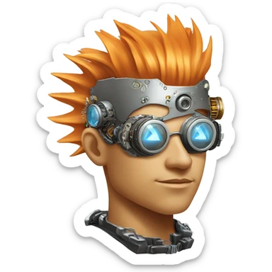 Light orange Mohawk hair male cyborg head with silver steampunk goggles and circuits sticker
