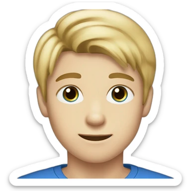 Blond (almost brown) and straight hair boy with blue (a bit greyish) eyes. He is 16 years old  sticker