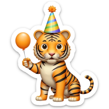 Party Tiger with a party hat and a party popper full body sticker