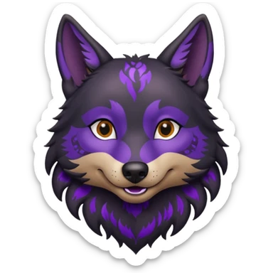 black wolf with purple pattern, emotion (happy, sad, sleepy) sticker