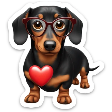 Dachshund with heart glasses sticker