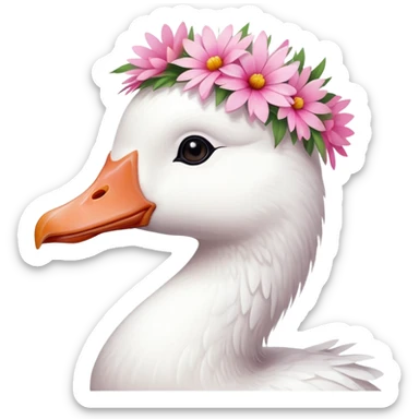 white goose with a pink flower crown sticker
