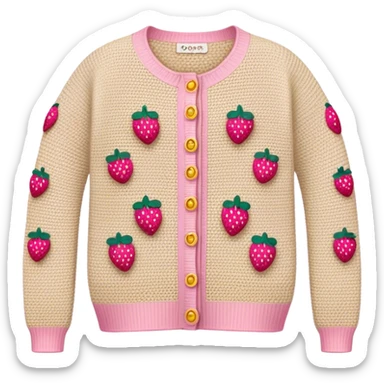 beige crocheted cardigan embroidered with small pink strawberries sticker
