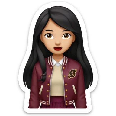 black color long hair girl with varsity jacket and long skirt sticker