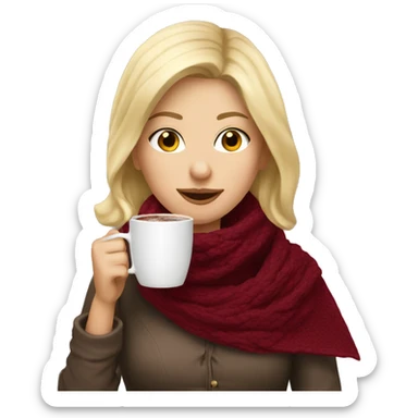 blonde girl drinking hot chocolate in burgundy scarf sticker