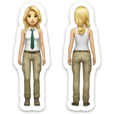 full body white blonde girl with cargo pants, white tank top and tie sticker