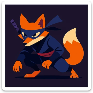 ninja fox, stealthy, crouched, dark background sticker