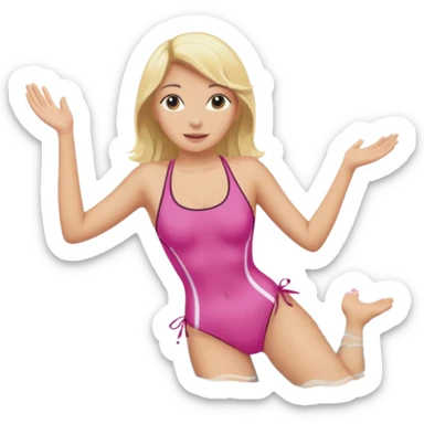 Woman with blonde hair wearing a pink bathing suit. A woman with dark hair wearing a pink bathing suit. Both woman swimming in the ocean sticker