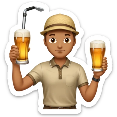Golfer swinging his club at a glass of beer sticker
