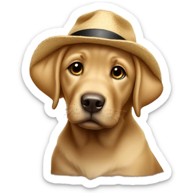 Labrador puppy wearing a hat sticker