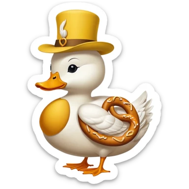 duck wearing a pretzel as a hat sticker