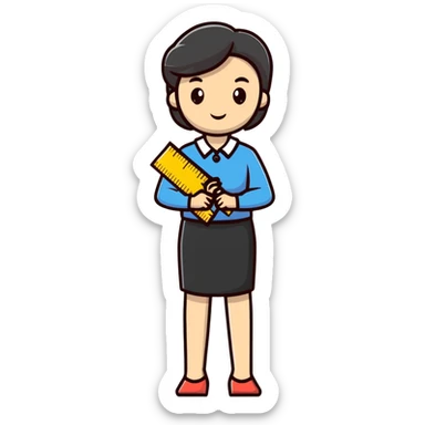 full body mad female teacher without glasses holding a ruler sticker