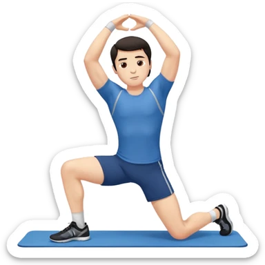 Hombre blanco pelinegro haciendo ejercicio de estiramiento, calentamiento sticker