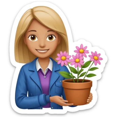 woman holding a flower pot in jacket sticker