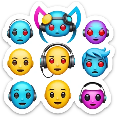 Create a unique emoji pack named Suevpnx. The style should be modern, expressive, and slightly edgy with a cyberpunk or digital vibe. Each emoji should represent different emotions and reactions—such as joy, sadness, anger, love, confusion, sarcasm, and surprise—with a consistent character or theme throughout the pack. The character can be a futuristic humanoid, a digital creature, or a symbolic avatar that reflects a mysterious yet playful personality. Use vibrant colors, smooth gradients, and a sleek aesthetic. Each emoji should be visually distinct but clearly part of the same universe. sticker