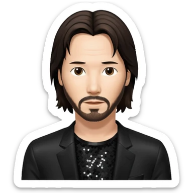 Keanu Reeves with dark brown hair, black sequin outfit sticker