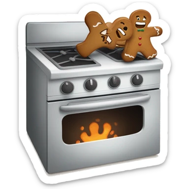 Oven with scared gingerbread man trying to escape  sticker