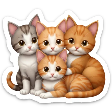3 kittens cuddling together all different colours, the first one is grey and white, the second is ginger and white and the third is brown tabby and white sticker