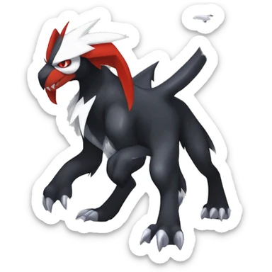Black Cool Edgy Absol-Houndoom-Garchomp Fakémon Digimon with Red and white Edgy markings, full body, outlinEd sticker