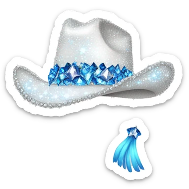 bedazzled white cowgirl hat with blue rhinestones sticker