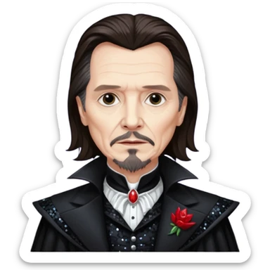 Gary Oldman as Dracula with long dark brown hair, black sequin outfit, without glasses sticker