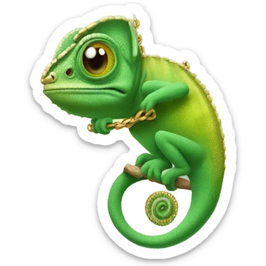 Chameleon with a gold necklace sticker