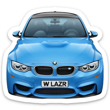 Make me an emoji with a blue bmw M3 and some kind of sign that says ‘W LZR’ sticker