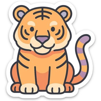 tiger, symbol of the year in feng shui, Chinese eastern style, thin clean contours, soft rounded shapes, pastel palette #98B5BC, #B5B3C1, #C9A3C9, #E4C0CA, #F7DCD1, #F7C0AA, detailed shadows and highlights, soft lighting, transparent background, less cute, no decorative elements sticker