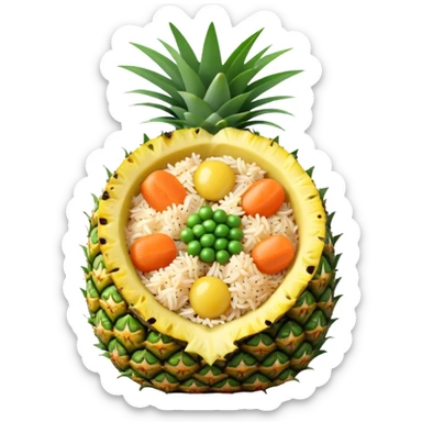 pineapple fried rice emoji, rice and vegetables inside a halved pineapple, extra vibrant sticker