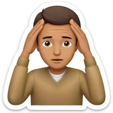 An overwhelmed man touching his forehead with his hands sticker