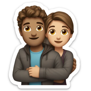 brown hair and brown eyes couple hug with warm smiles sticker