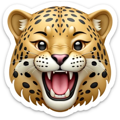 cinematic-realistic-yawning-jaguar-portrait-emoji,-head-tilted-slightly-with-a-dramatic,-wide-open-yawn,-showcasing-a-lithe,-graceful-build-with-distinctive-rosette-patterns-and-sleepy,-half-closed-eyes,-simplified-yet-irresistibly-adorable sticker