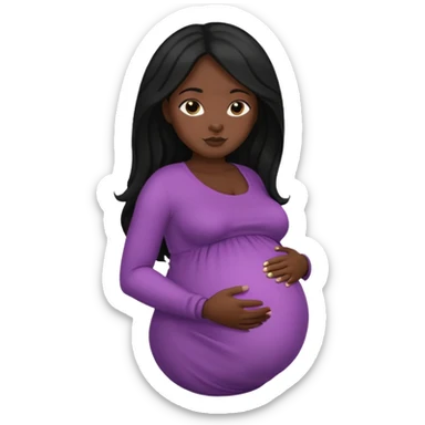 Dark black skin, african black Woman with huge pregnant belly, long hair sticker