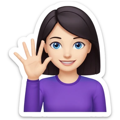 Grinning dark hair woman with blue eyes, wearing purple shirt - showing that somehting is obvious with her hand

 sticker
