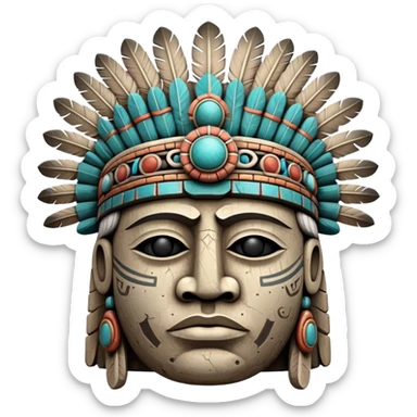 Toltec stone head carving with ceremonial headdress sticker