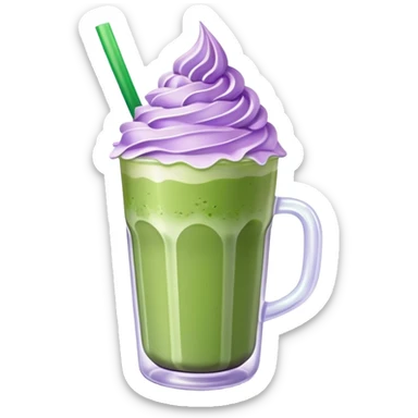 Iced matcha latte with purple whipped cream  sticker