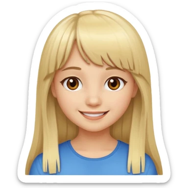 Girl with long blond hair with fringe and brown eyes sticker