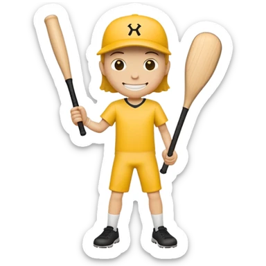 Make a yellow stick with a creepy smile with limbs holding a baseball bat sticker