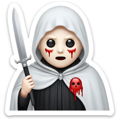 make a ghost face emoji with a cloak on and a bloody knife from the movie scream sticker