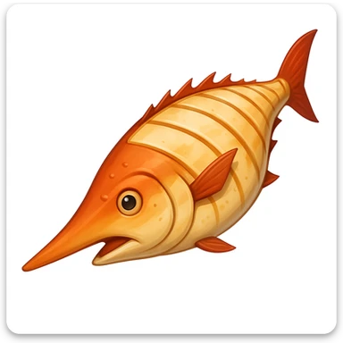 Add a prominent sword-like bill to the cooked swordfish steak, emoji style. Keep the cooked look, no garnish. sticker