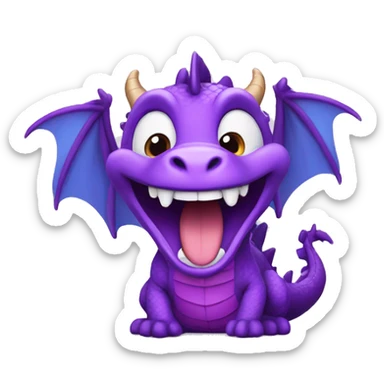 cute purple dragon laughing and  wearing purple clothes sticker