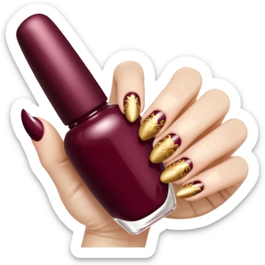 gold and burgundy rococo inflatable puffy nail polish sticker