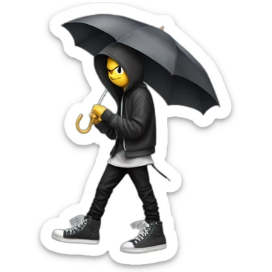 Angry emo kid in hoodie with umbrella in rick owens shoes sticker