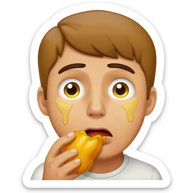Crying man after eating yellow pepper sticker