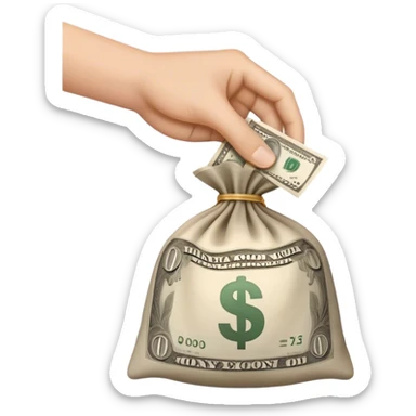 one hand holding a bag of money sticker