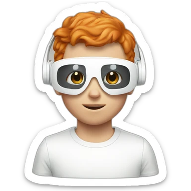 Ginger boy wearing a white vr headset sticker