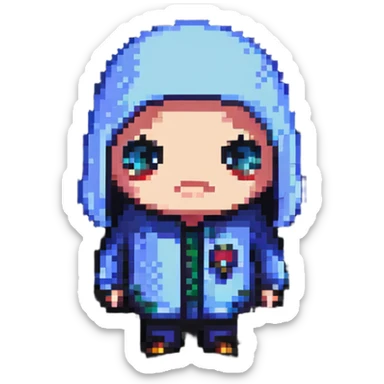 character with a suspicious expression, among us inspired sticker