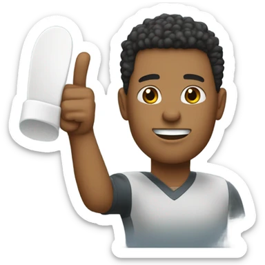 A person that has on a foam finger and the sports team is called TATUM sticker